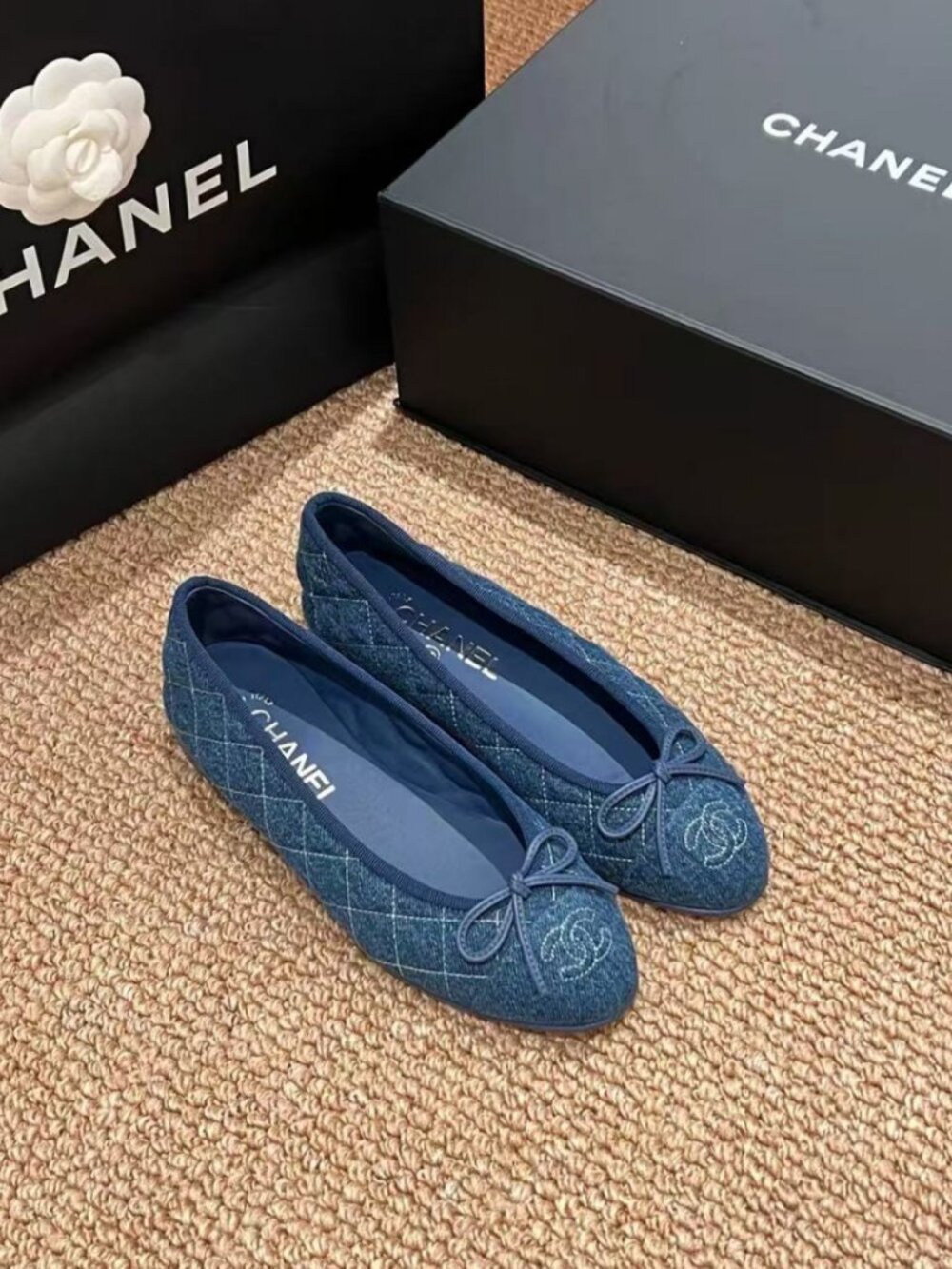 CHANEL Denim‑Tone Quilted Bow Detail Ballet Flats - Picture 3 of 5